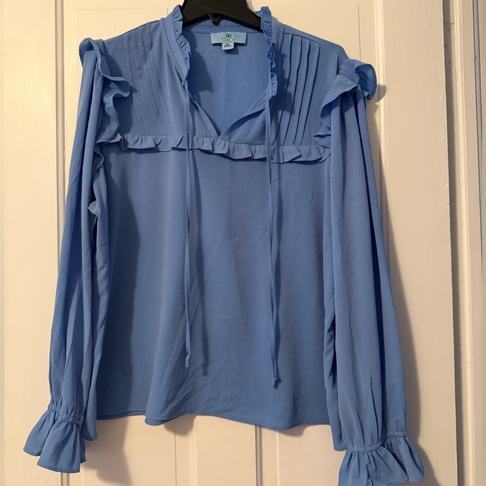 CeCe Light Blue Ruffle Blouse - Picture 2 of 5